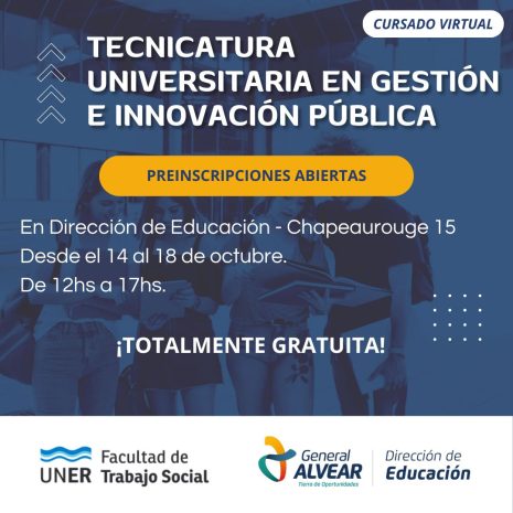 General Alvear ofrece una Tecnicatura Universitaria en Gestión e Innovación Pública a Distancia